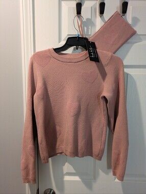 NWT Nicole Miller Women's Heart-Textured Pink Sweater and Wristlet Set Size M